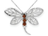 1/5 Carat (ctw) Red Garnet Dragonfly Pendant Necklace in Sterling Silver and Chain